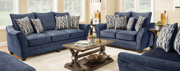 American Furniture Manufacturing - Athena Navy Stationary Sofa and Loveseat Set