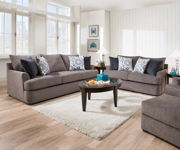 Simmons - Grandstand Flannel Stationary Sofa & Loveseat Set